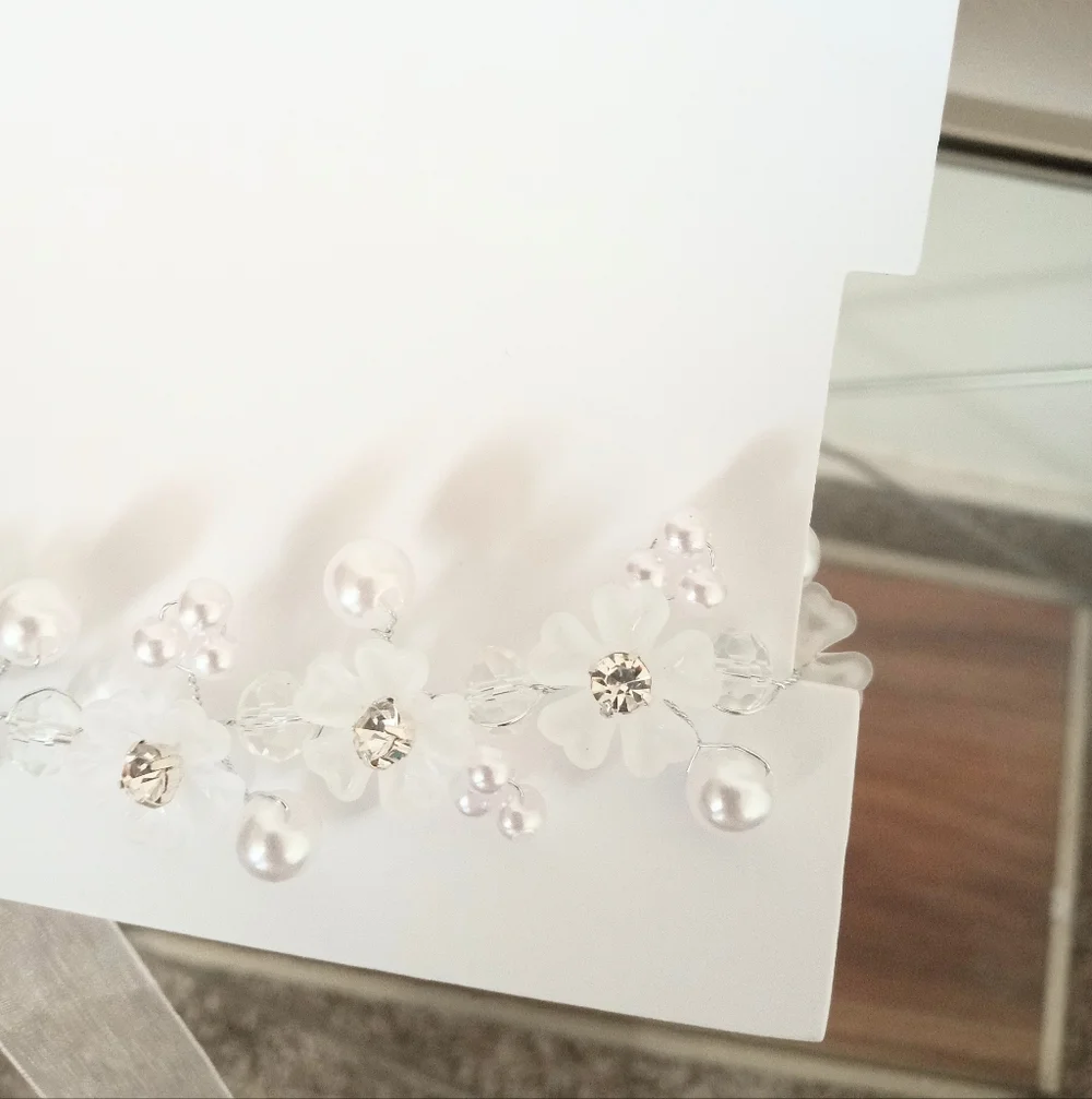 Galina Signature Bridal Pearl Rhinestone Flower Headpiece Hair Accessory - Picture 3 of 5
